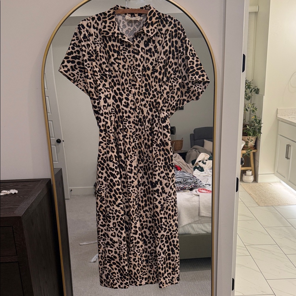 Anthropologie Leopard Print Midi Dress in Tan and Black